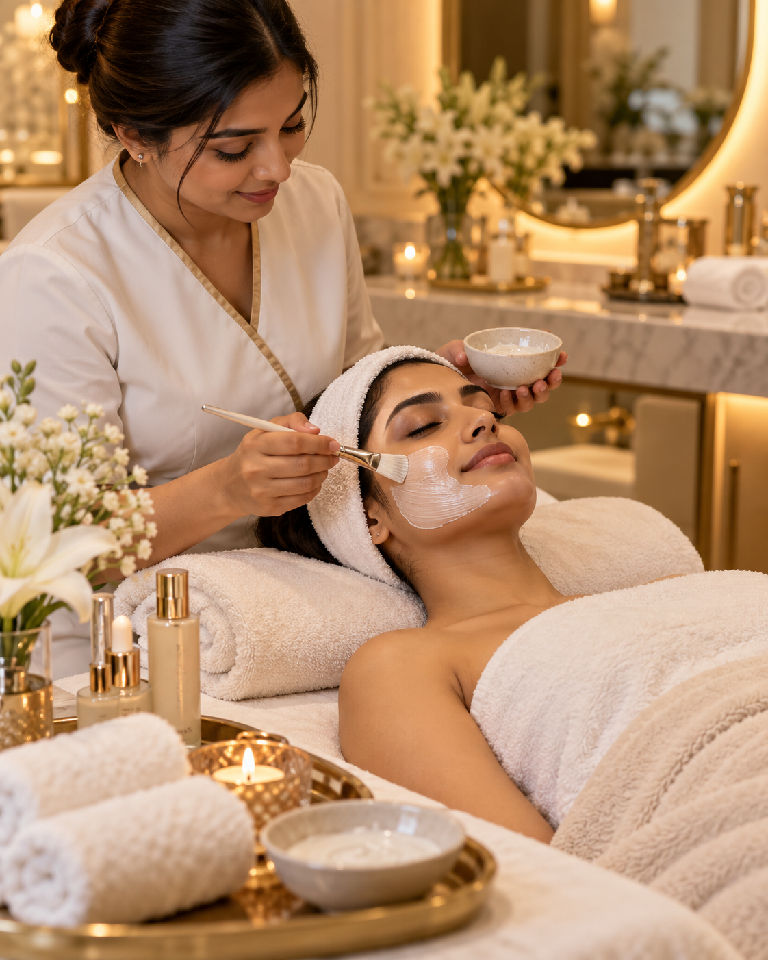 Woman receiving a professional facial skincare treatment