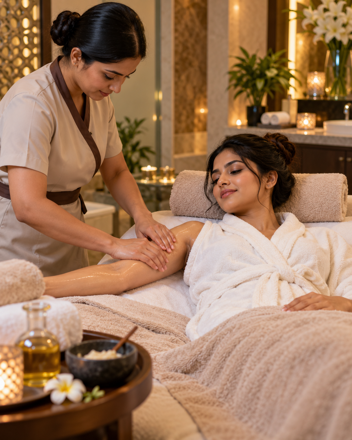 Relaxing body care treatment in a spa environment